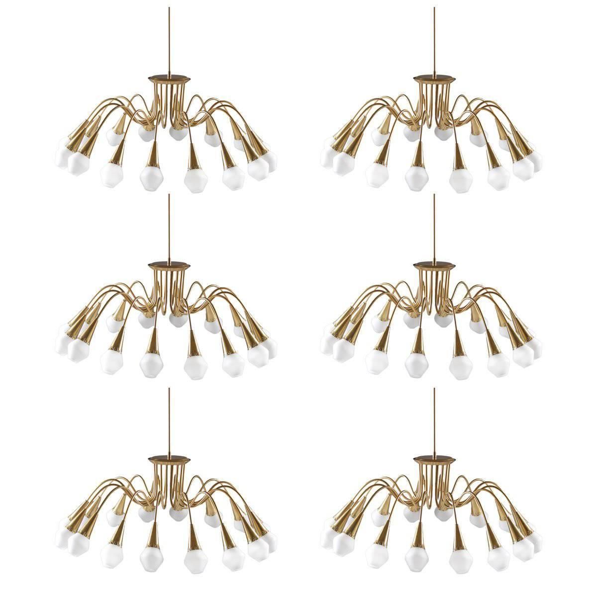 Scandinavian Midcentury Starburst Chandeliers In Brass By Böhlmarks, Sweden
