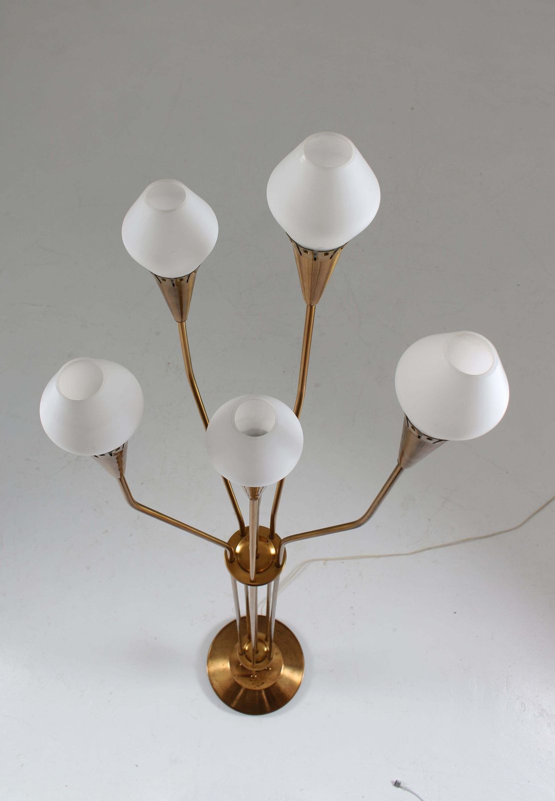 Swedish Floor Lamp In Brass And Opaline Glass By Böhlmarks, 1950s photo 7120.0