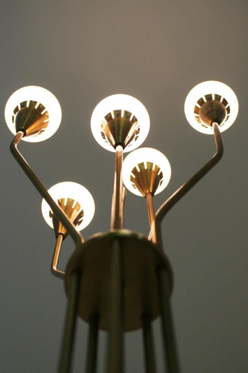 Lighting Swedish Floor Lamp In Brass And Opaline Glass By Böhlmarks, 1950s photo