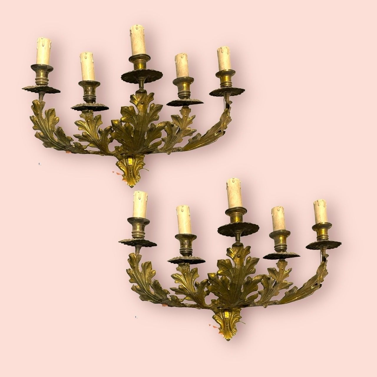 Italian Gold Gilded Tole Sconces Set Of 2