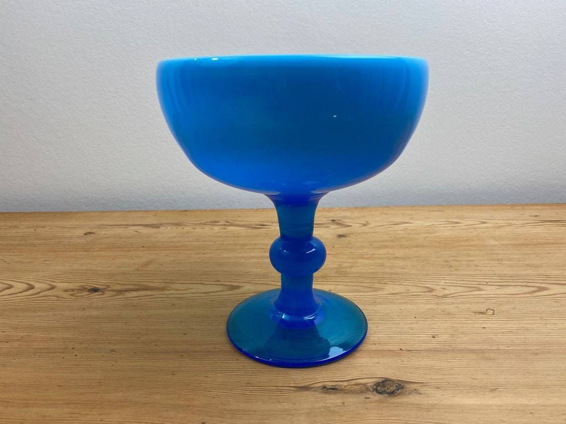 Electric Blue Footed Glass Bowl By Swedish Glass Artist Erik Hoglund For Boda