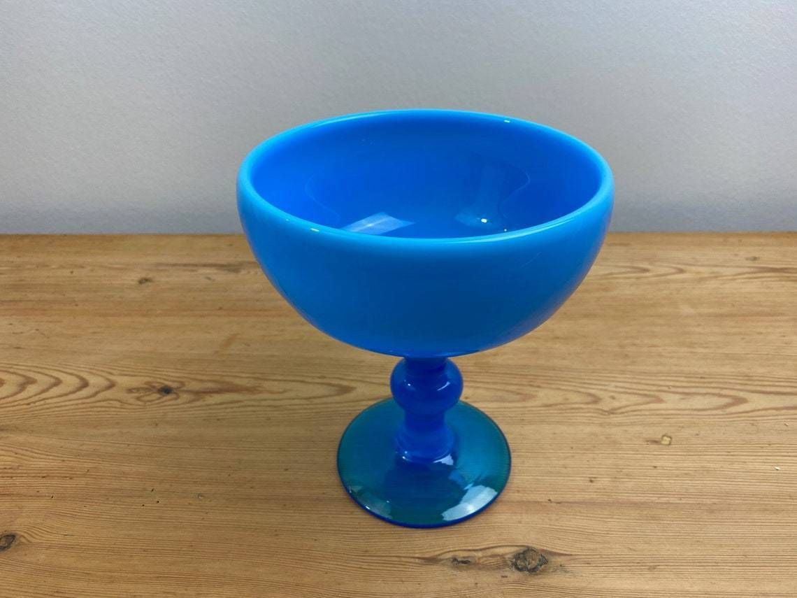 Electric Blue Footed Glass Bowl By Swedish Glass Artist Erik Hoglund For Boda photo Home Decor