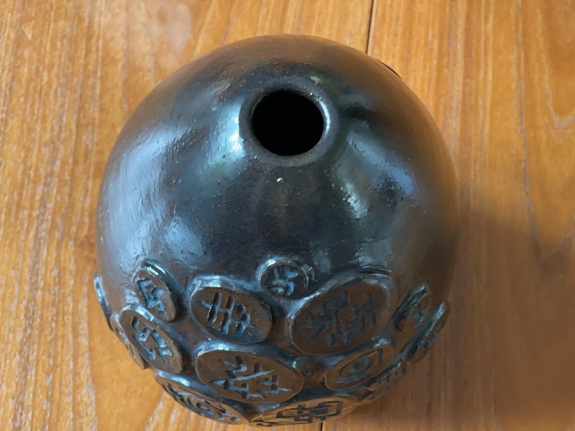 Ceramic Vase By Hans Helving Bornholm In 1965 Brown Glazed With Amulets With Symbols In Relief photo buy