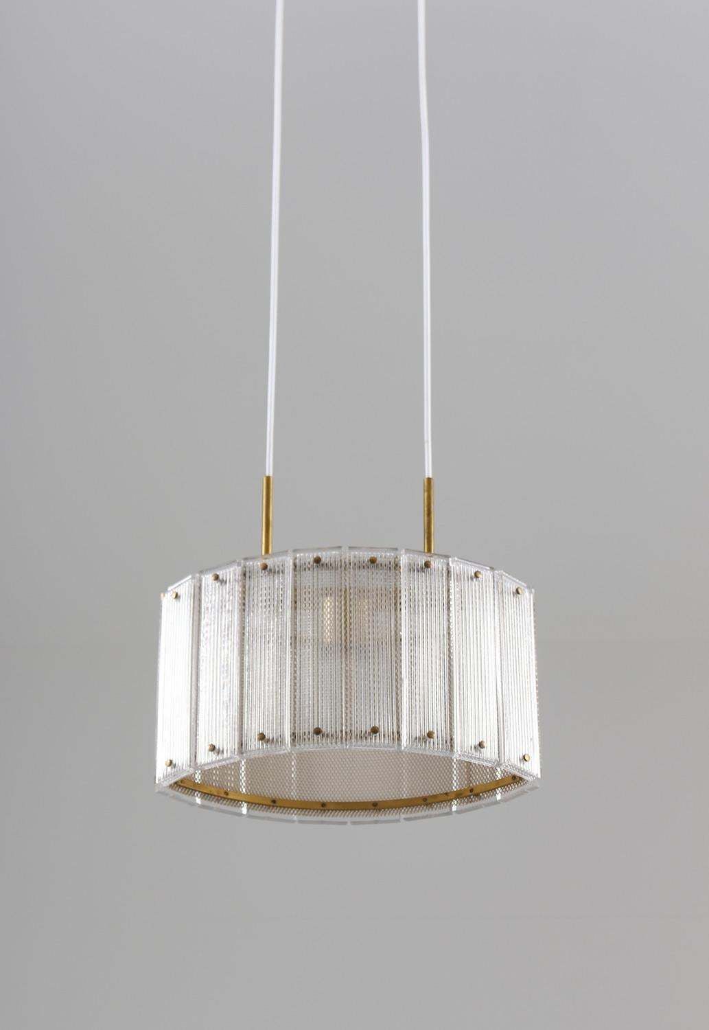 Swedish Mid Century Modern Pendant In Glass And Brass By Falkenbergs photo for sale