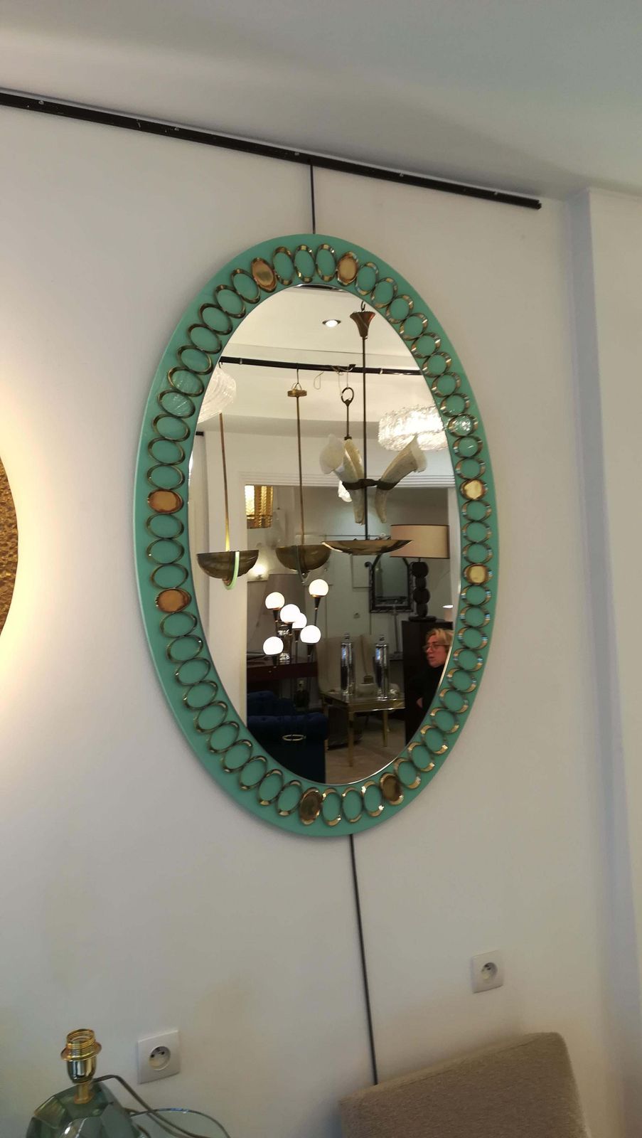 1950s, Italian Opaline Glass And Brass Mirror photo Home Decor
