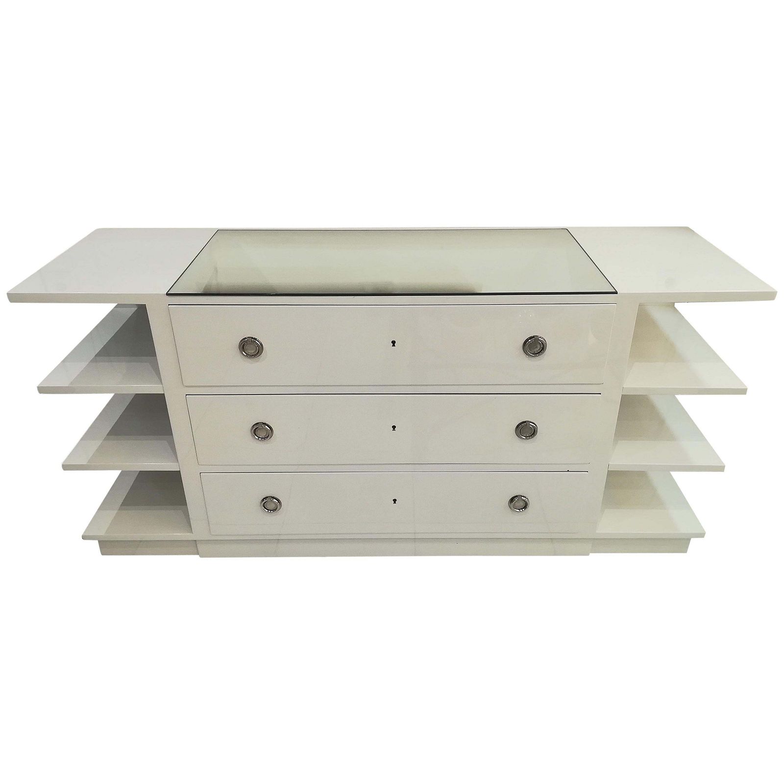 Chest Of Drawers In White Lacquered Wood, Circa 1970