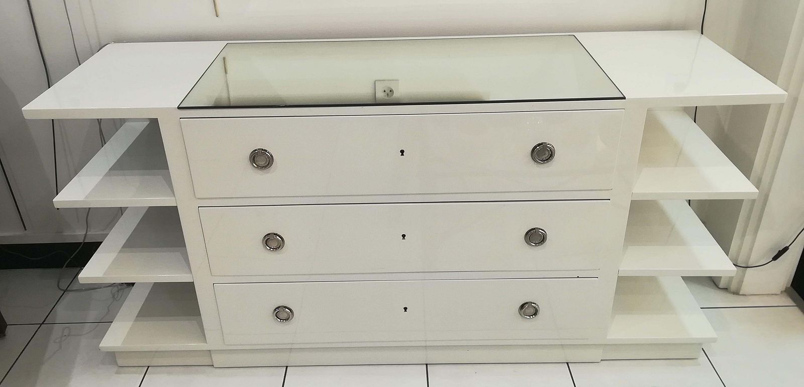 Chest Of Drawers In White Lacquered Wood, Circa 1970 photo buy