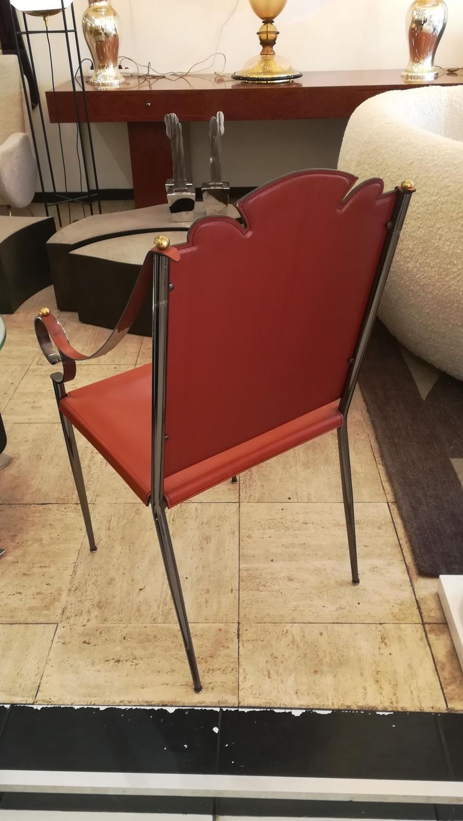 Armchair In Leather And Metal In The Taste Of Poillerat photo vintage