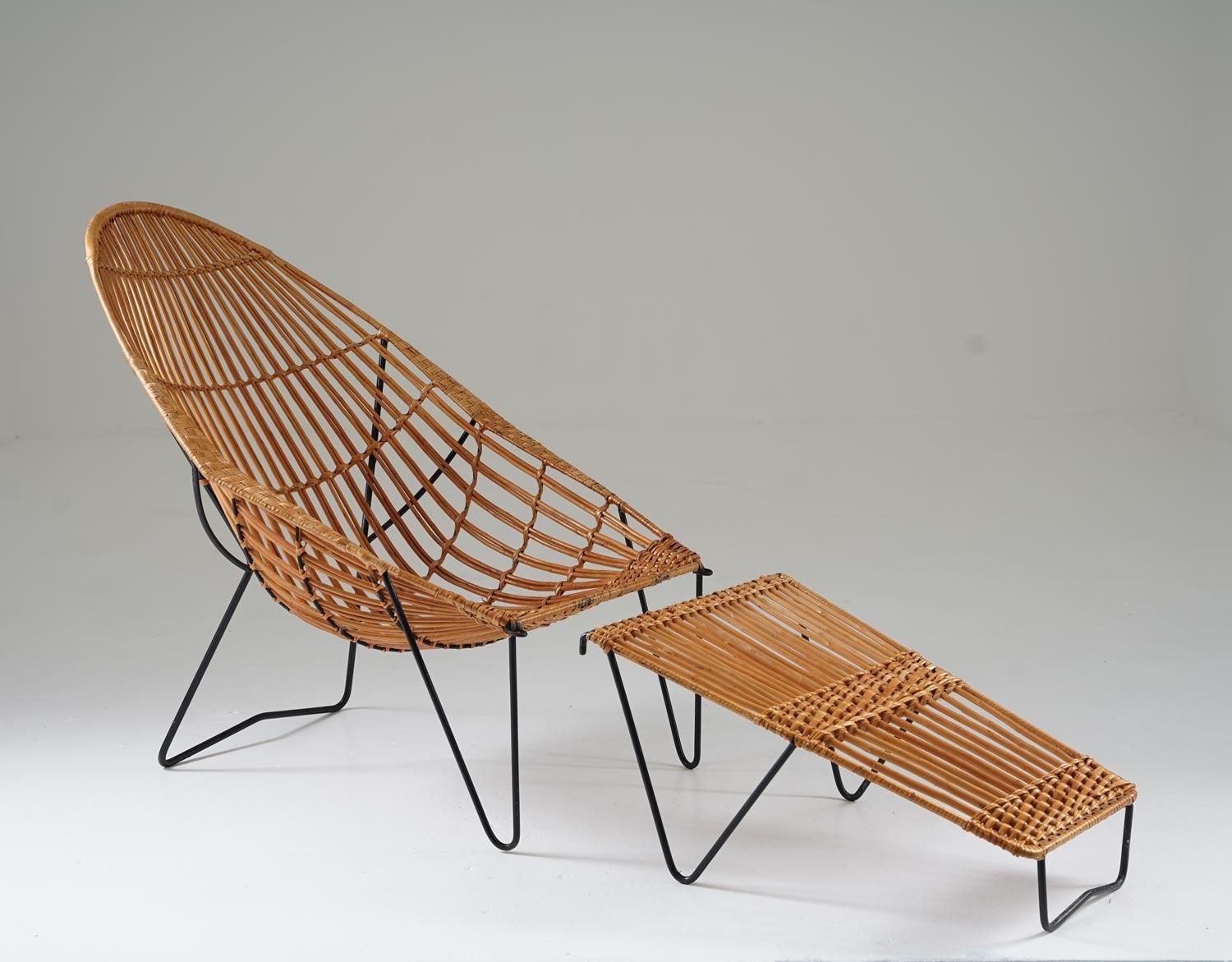 Scandinavian Cane And Metal Lounge Chair 1950s photo for sale