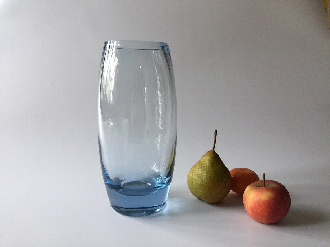 photo for sale Big Ice Blue Art Glass Vase By Danish Glass Artist Per Lutken For Scandinavian Glassworks Holmegaard In 1956