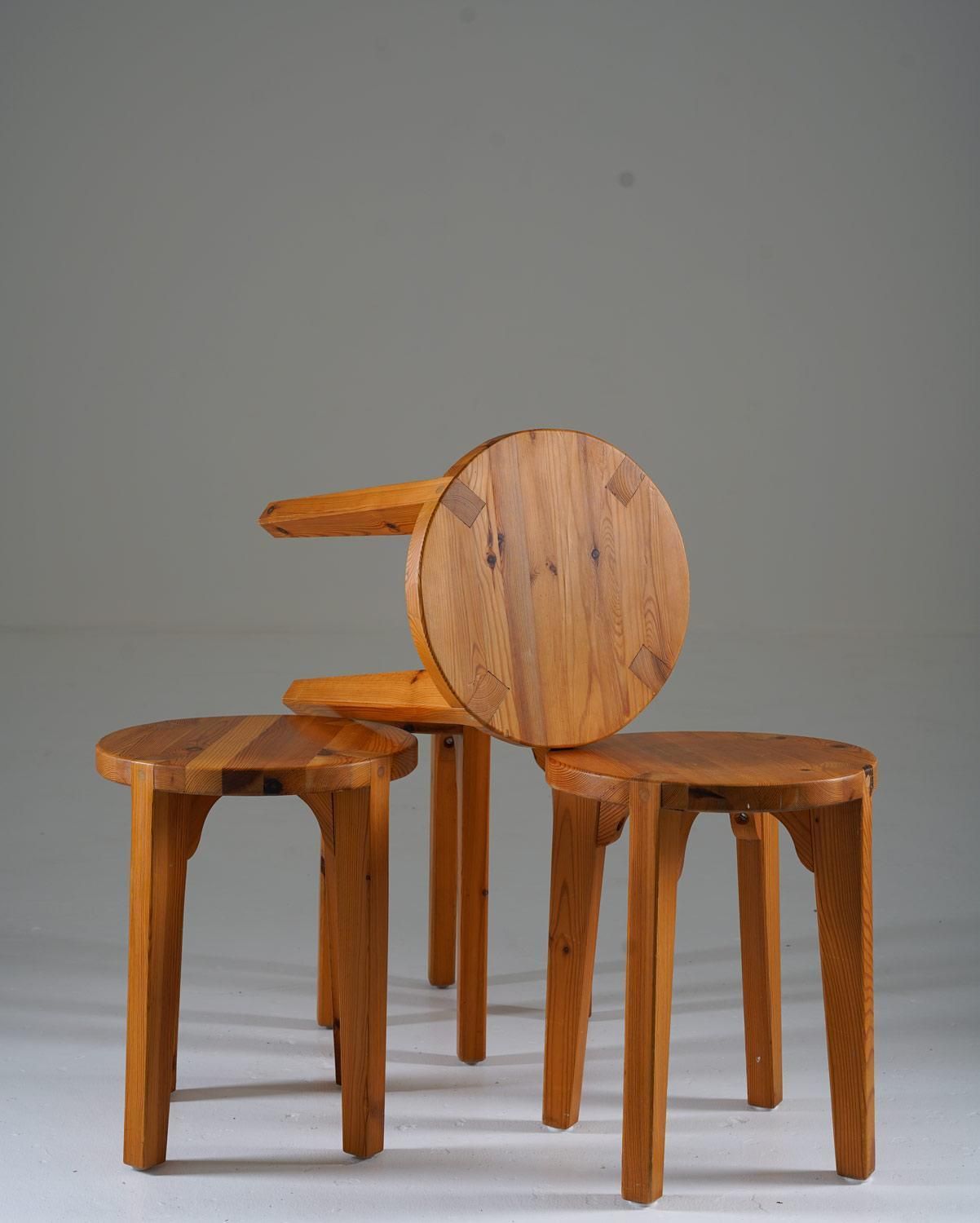 Swedish Stools In Pine, 1970s, Vintage photo for sale