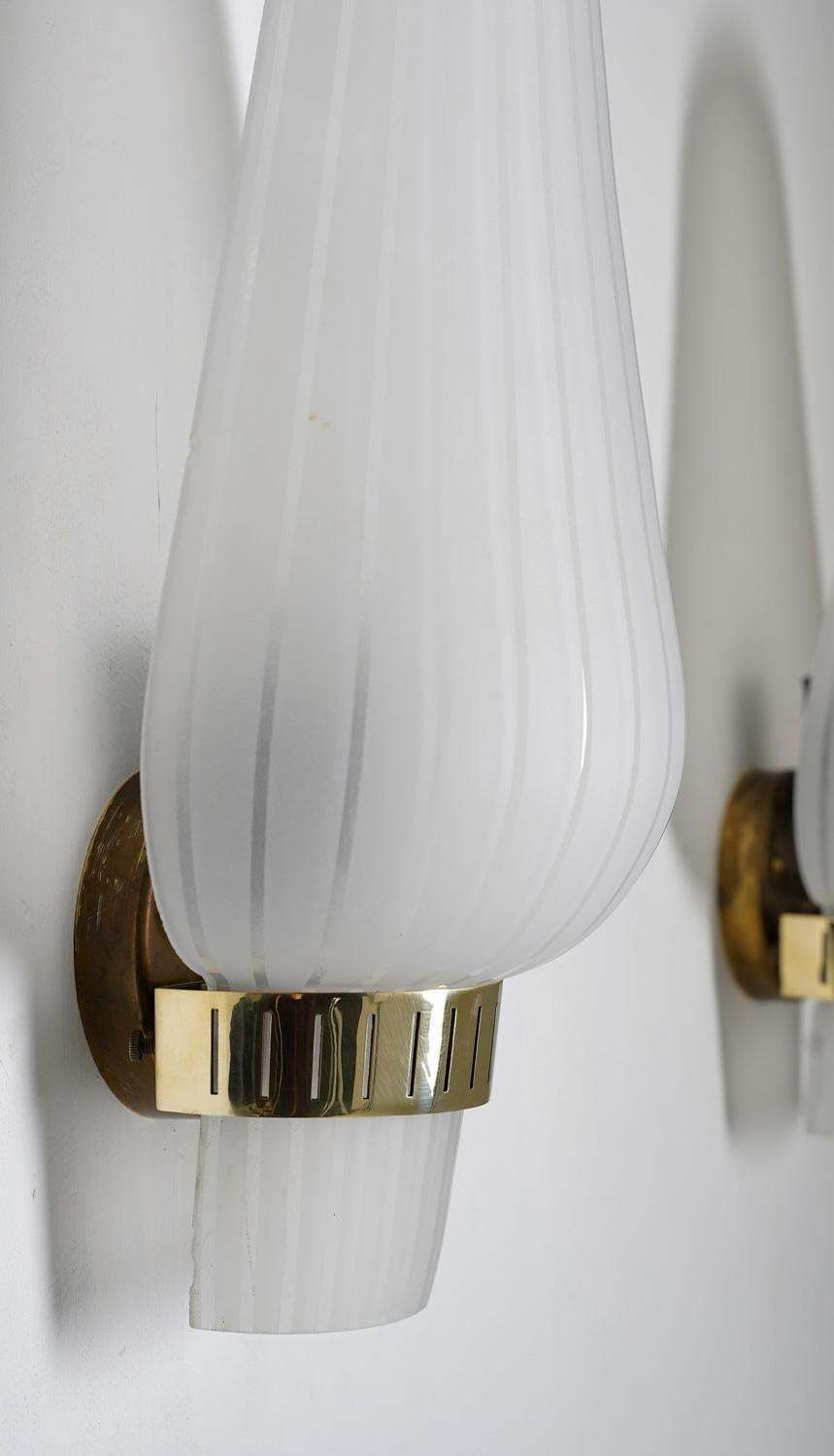Pair Of Swedish Mid Century Wall Lamps In Brass And Glass By Böhlmarks photo vinterior
