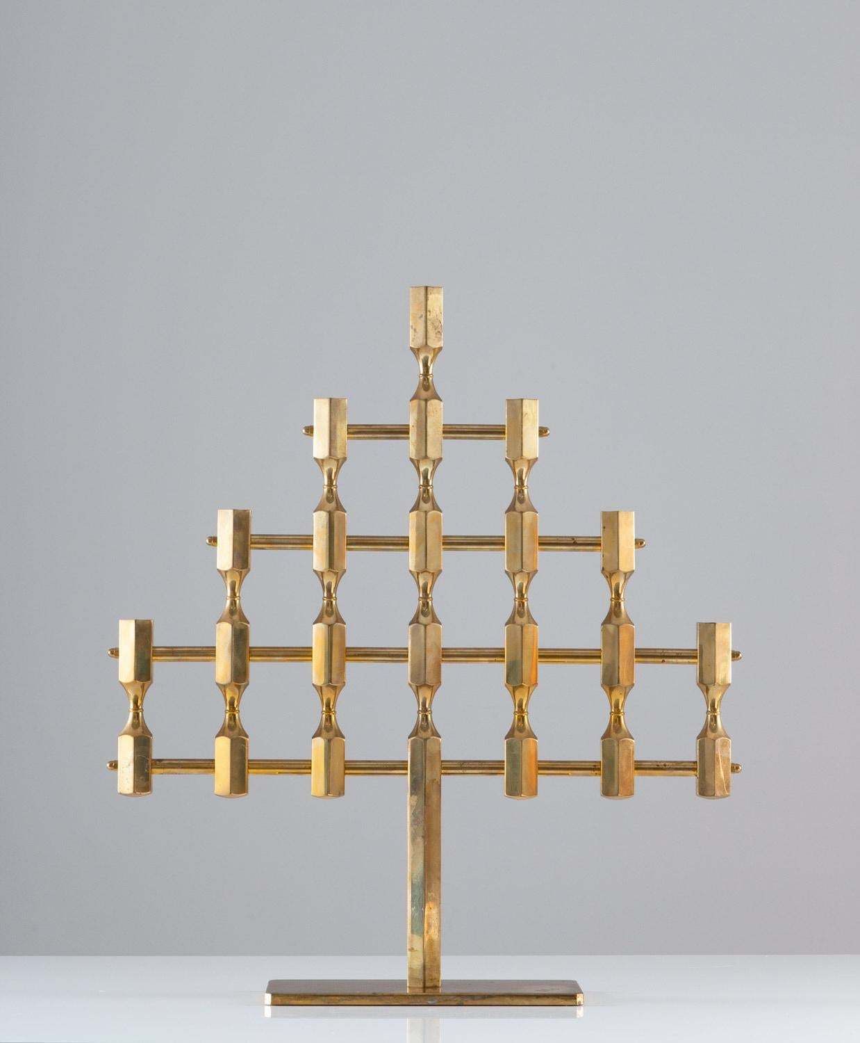 Pair Of Large Swedish Candelabras In Brass By Lars Bergsten For Gusum photo furniture