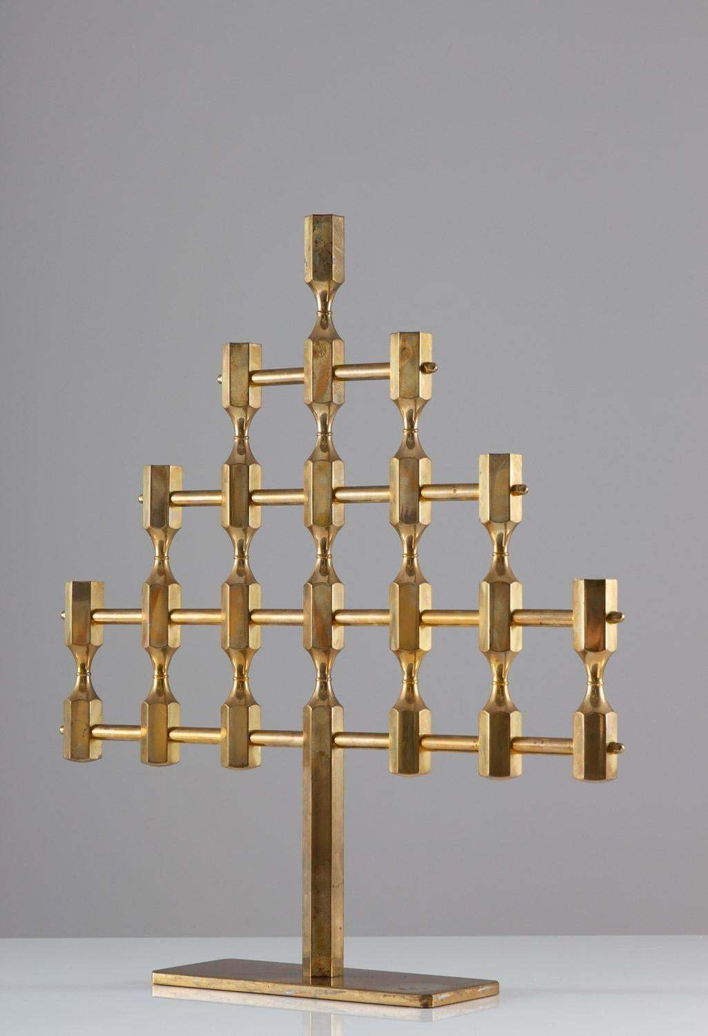 Pair Of Large Swedish Candelabras In Brass By Lars Bergsten For Gusum photo for sale
