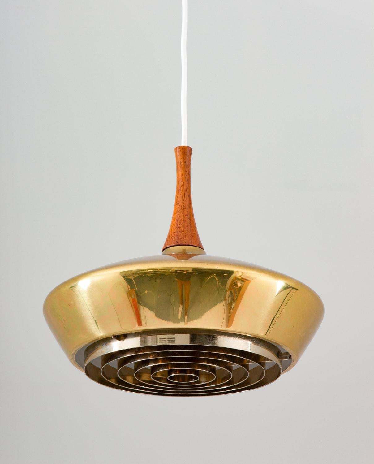Swedish Pendant In Wood And Perforated Brass By Fagerhult photo Lighting