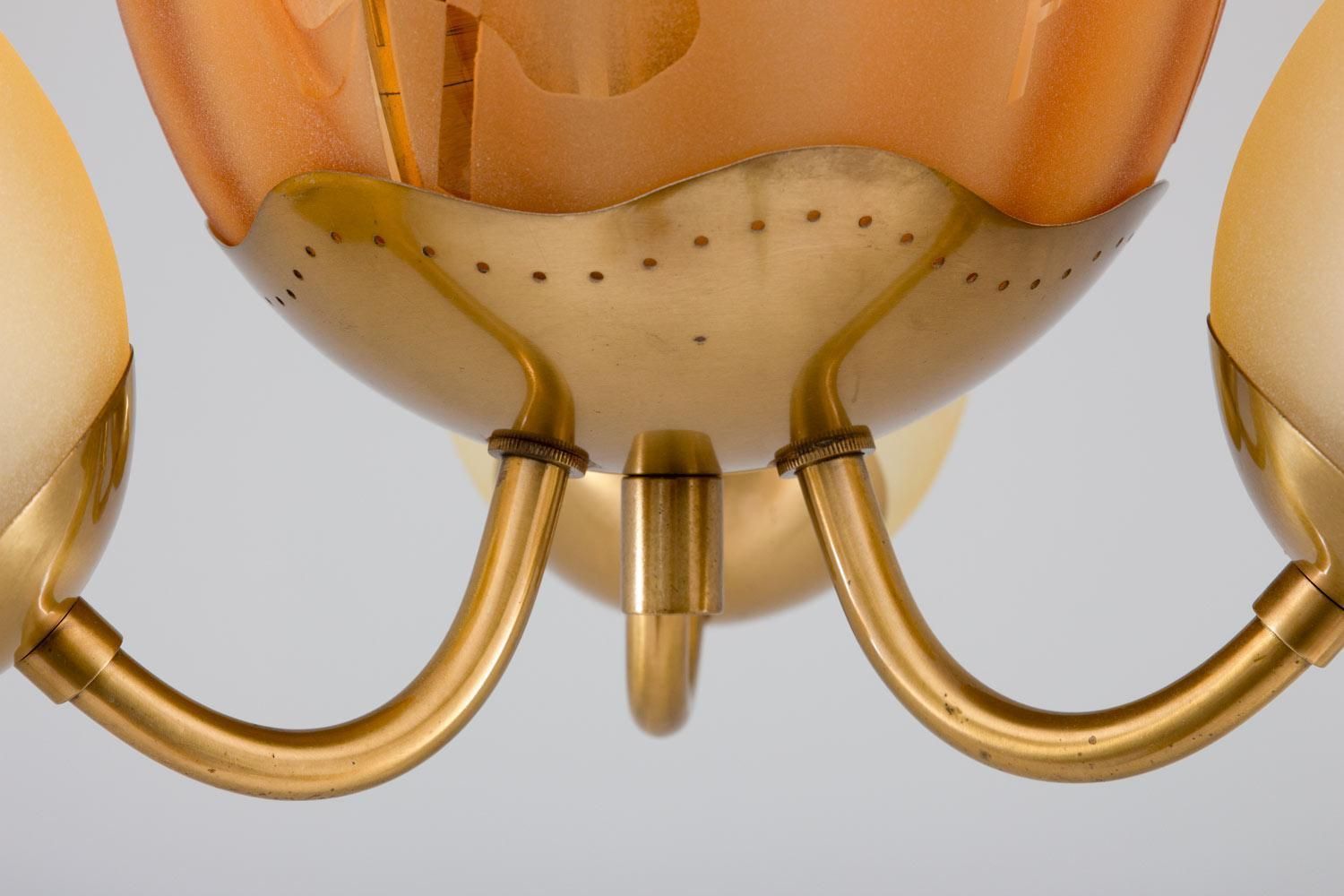 Swedish Modern Chandelier In Brass And Glass By Glössner photo Lighting