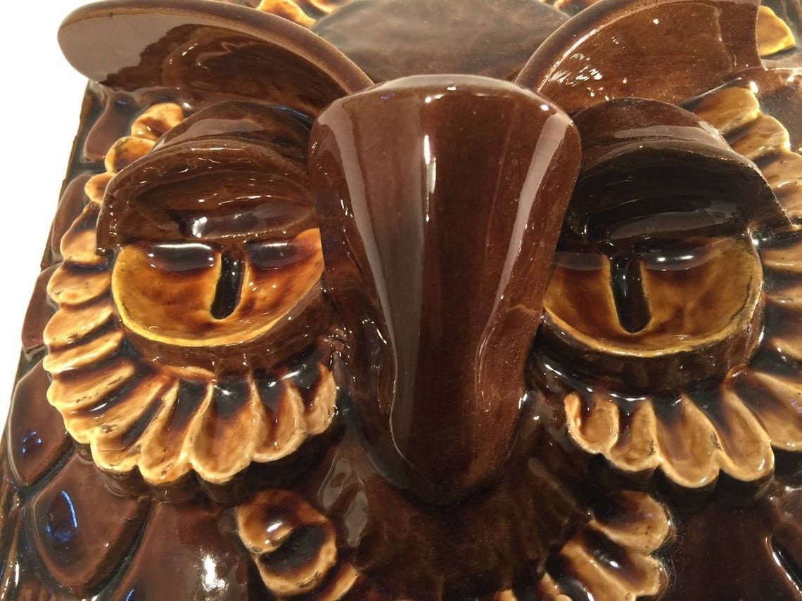 Wall Hanging / Plaque With Big Eyed Owl In Relief From Swedish Pottery Jie photo for sale