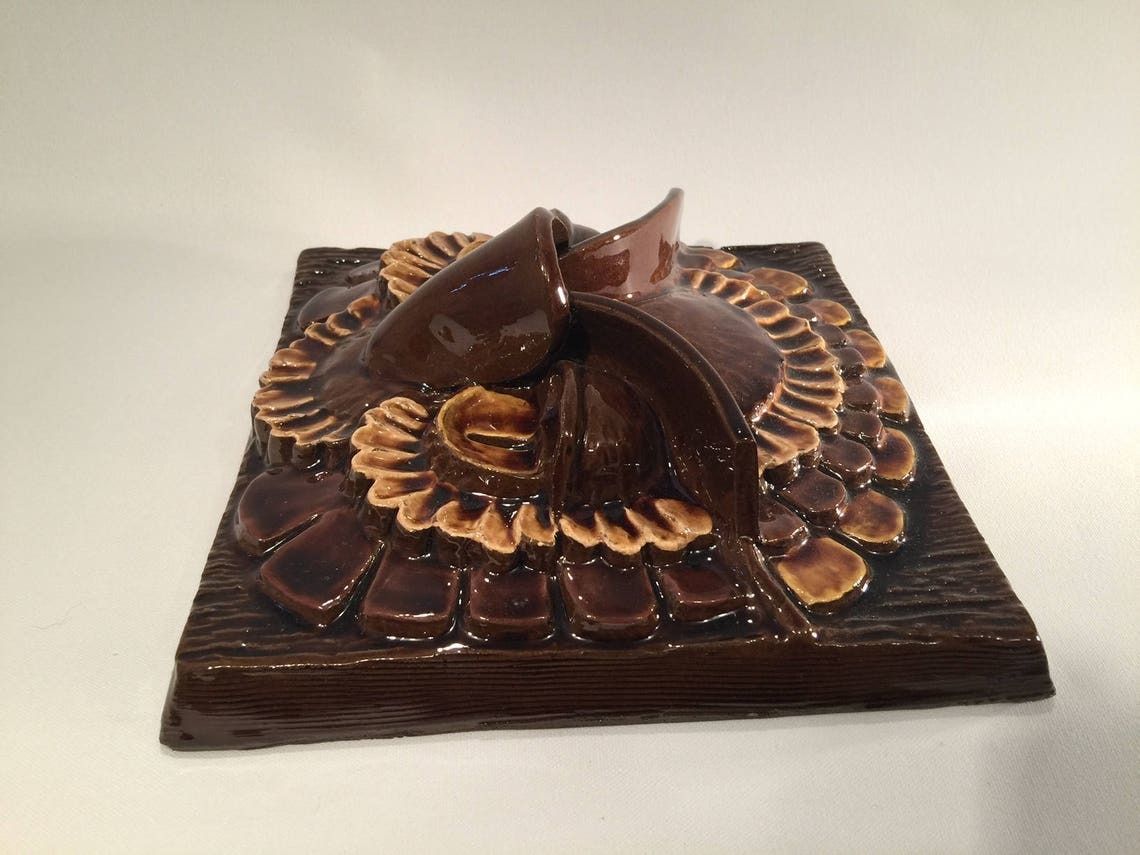 Wall Hanging / Plaque With Big Eyed Owl In Relief From Swedish Pottery Jie photo vinterior
