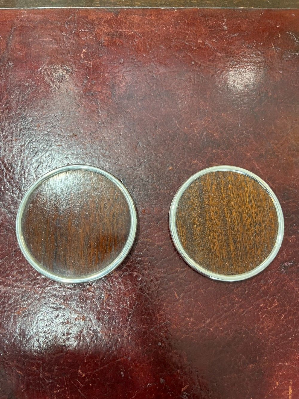 Mappin & Webb Pair Of Sterling Silver Rimmed Wine/Tumbler Glass Coasters photo furniture