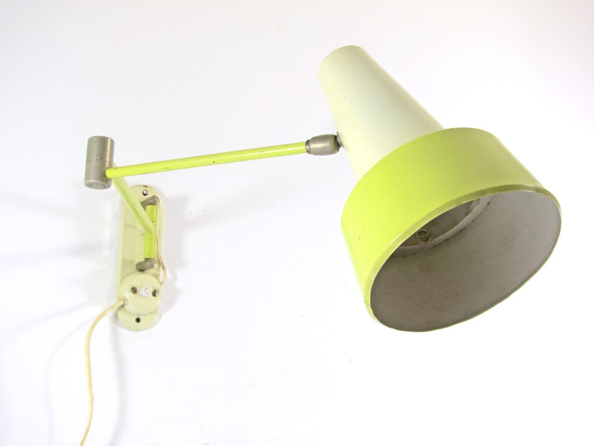 Mid Century Jaren 1950 Gele En Groene Wandlamp Met Elleboogarm