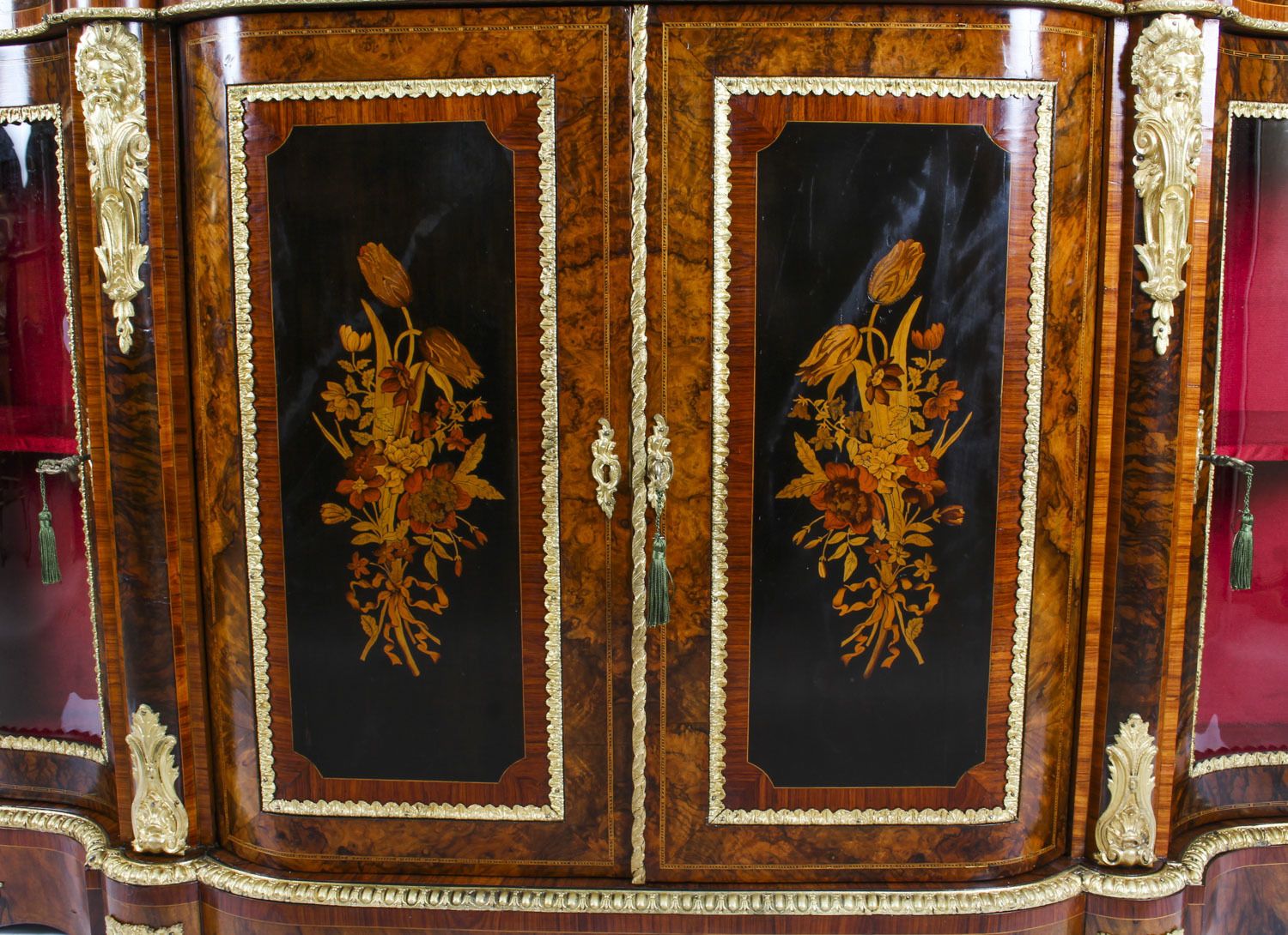 Victorian Burr Walnut &  Marquetry Serpentine Credenza C.1860 19th C photo buy