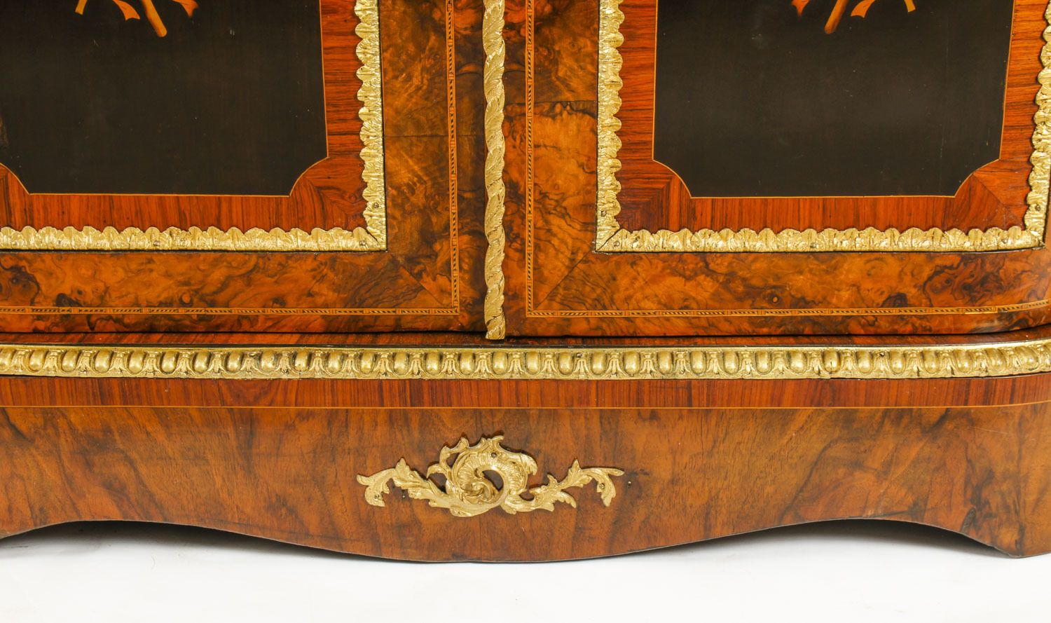photo buy Victorian Burr Walnut &  Marquetry Serpentine Credenza C.1860 19th C