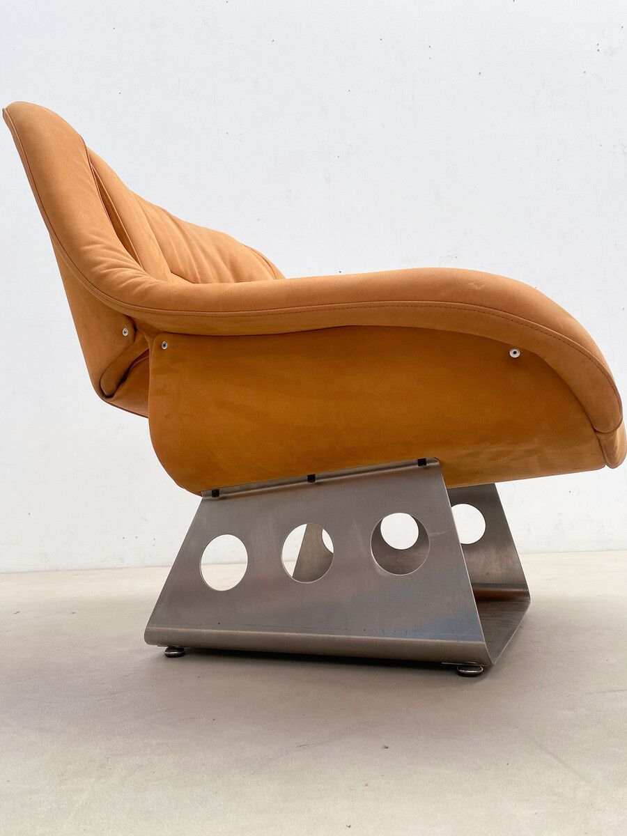 Italian Mid Century Orange Lounge Chair & Ottoman photo vinterior