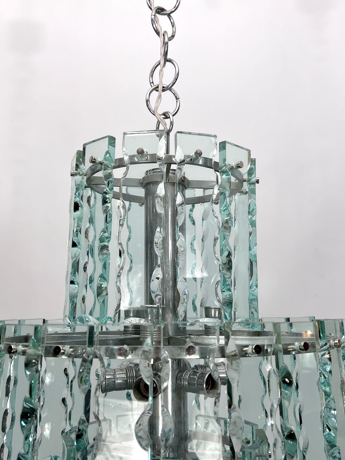 photo for sale Fontana Arte Style, Italian Cut Glass Chandelier By Zero Quattro. 1970s