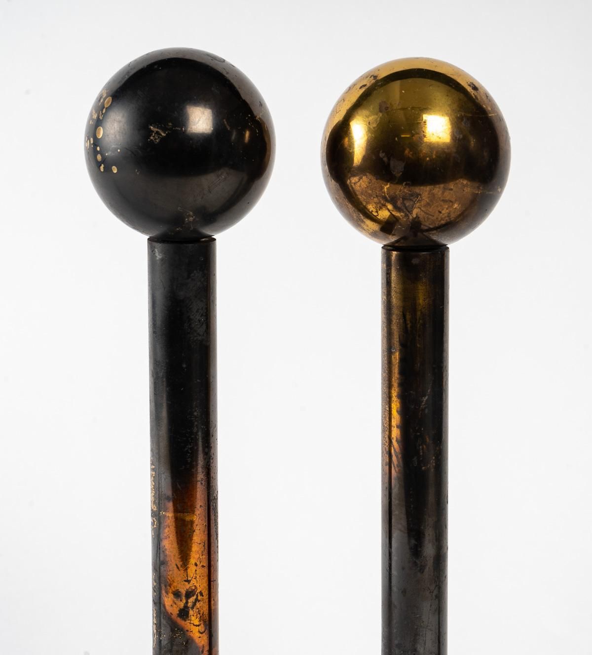 Pair Of Cast Iron And Brass Chenets, 1960 photo for sale