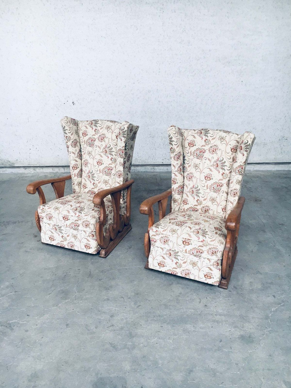 Early 1900's Design High Wing Back Armchair Fauteuil Set photo for sale