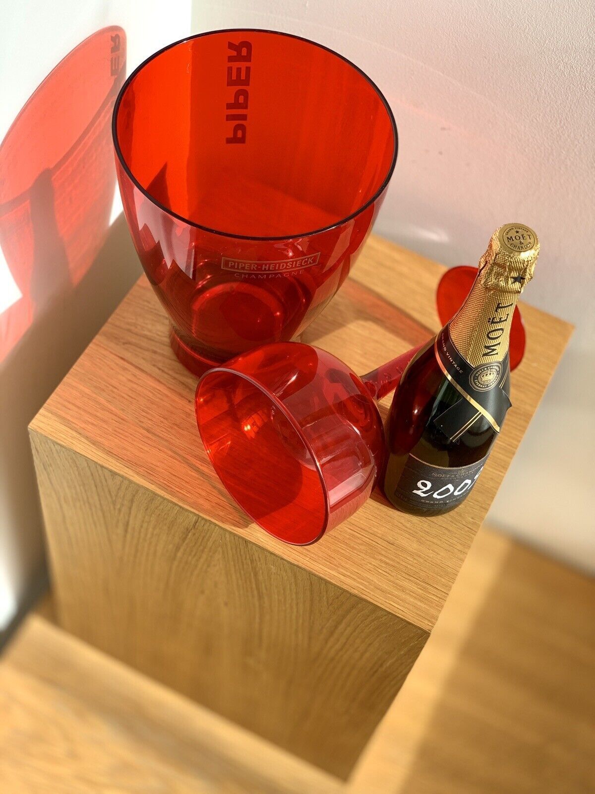 photo for sale Red Acrylic French Piper Heidsieck Champagne Ice Bucket & Giant Glass