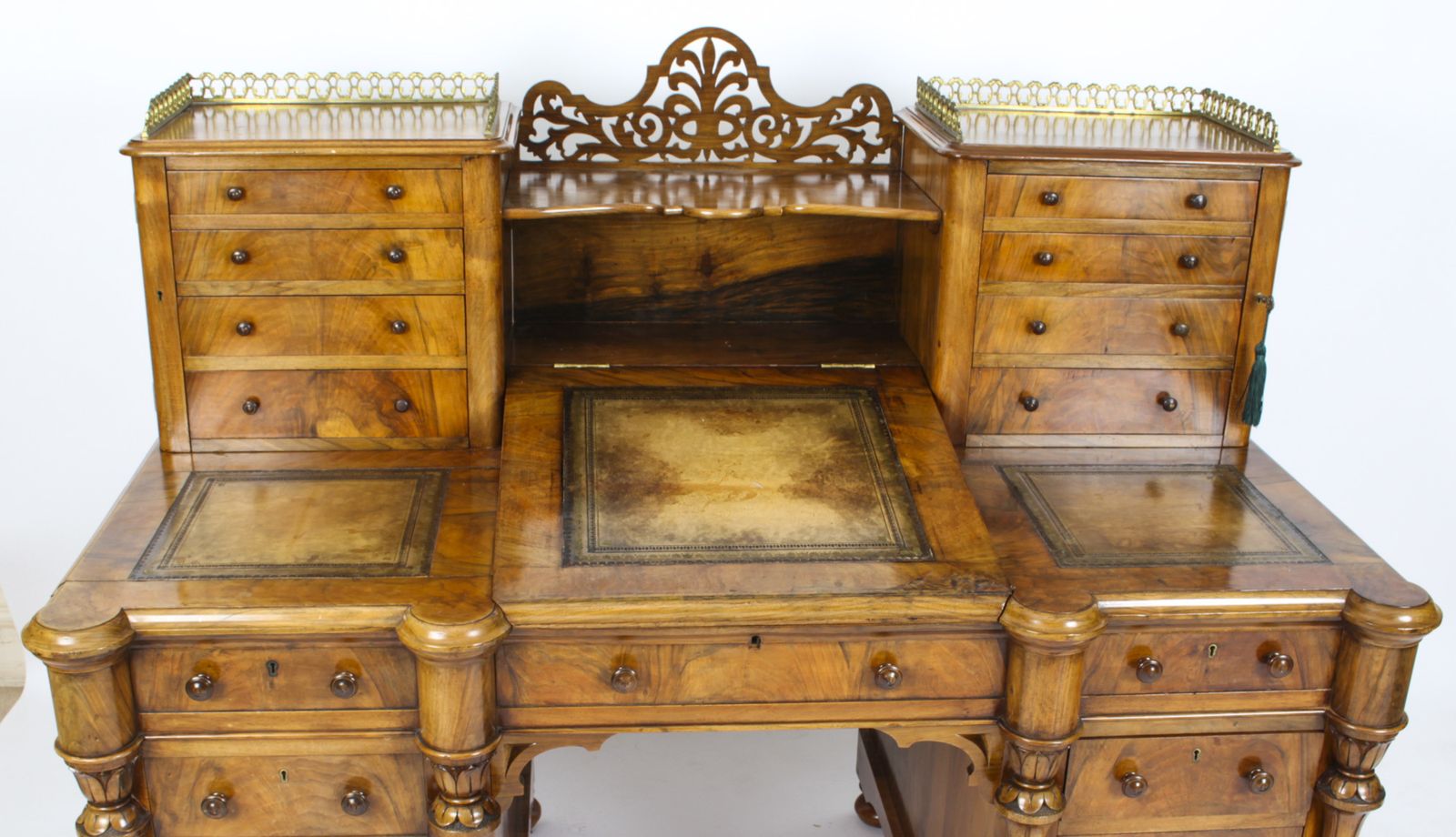 Victorian Burr Walnut Dickens Pedestal Desk C. 1880 19th C photo for sale