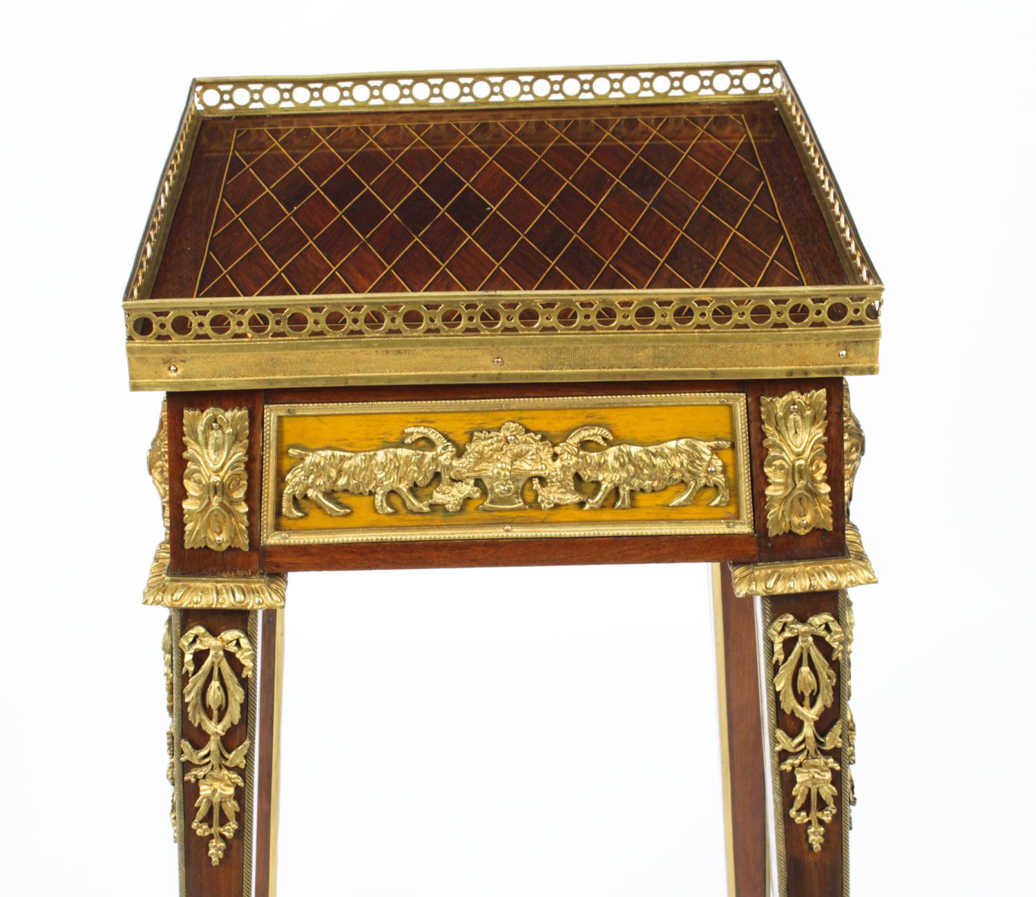 Antique French Parquetry Ormolu Mounted Stand Att François Linke 19th Century photo vintage