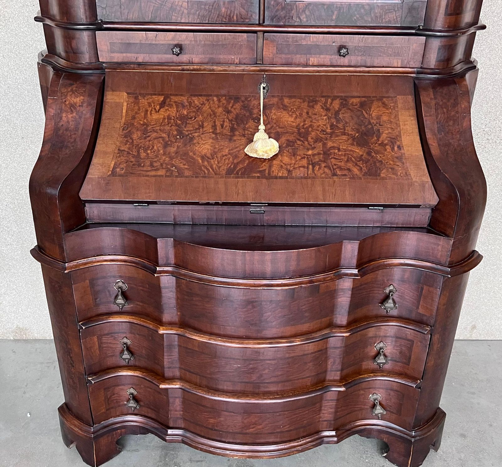 Antique Italian Baroque Style Burl Walnut Secretary Cabinet photo Furniture
