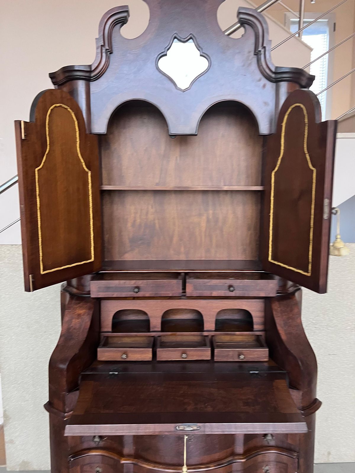 Antique Italian Baroque Style Burl Walnut Secretary Cabinet photo buy