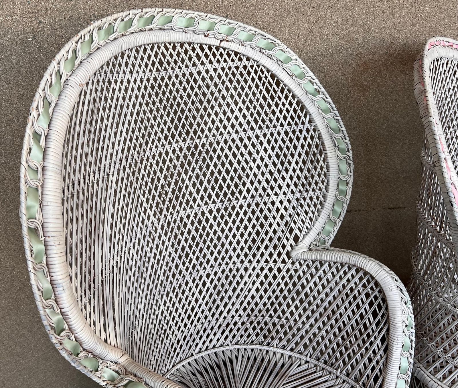 Pair Of Vintage White Wicker Peacock Chair In The Emmanuelle Style photo for sale
