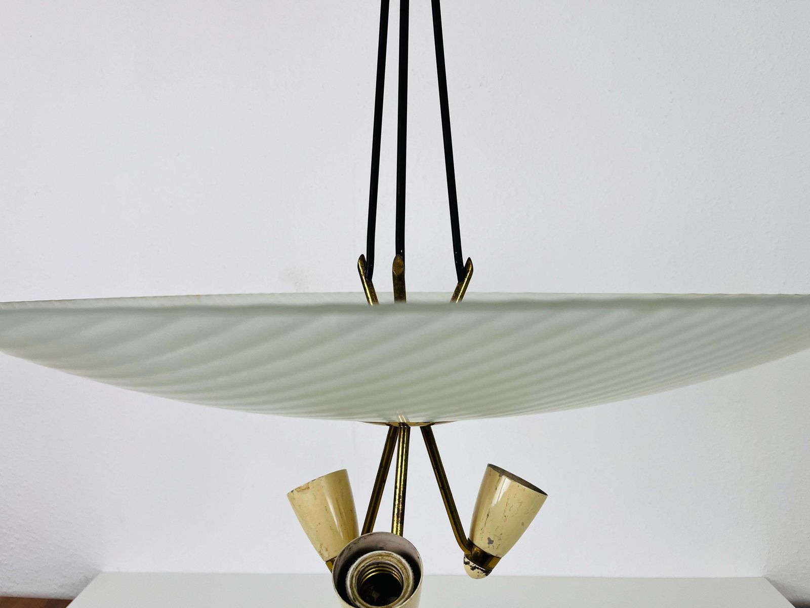 Italian Midcentury Brass And Glass Chandelier, 1950s photo Lighting