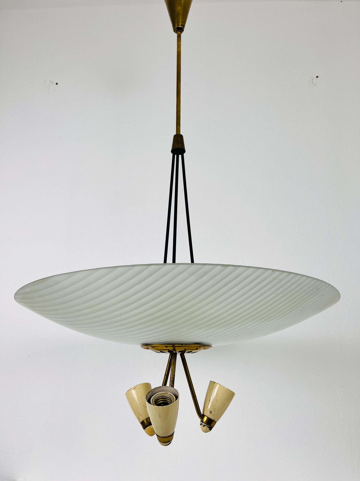 photo furniture Italian Midcentury Brass And Glass Chandelier, 1950s
