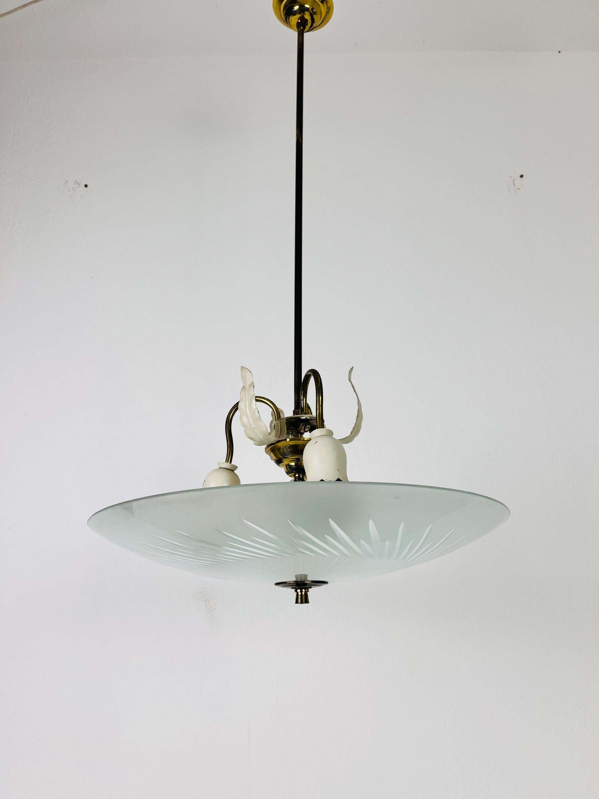 Italian Brass And Glass Chandelier In The Style Of Pietro Chiesa, 1950s photo Lighting
