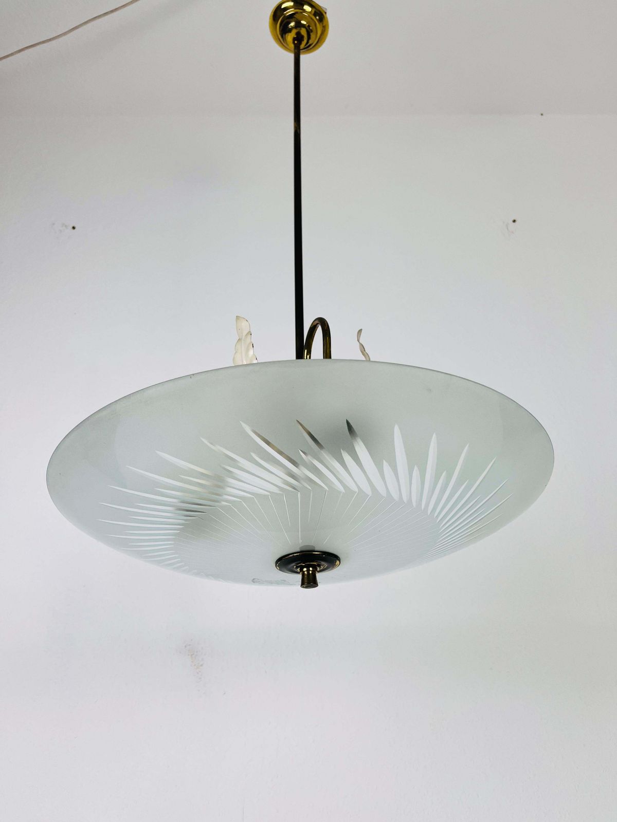 Italian Brass And Glass Chandelier In The Style Of Pietro Chiesa, 1950s photo vinterior