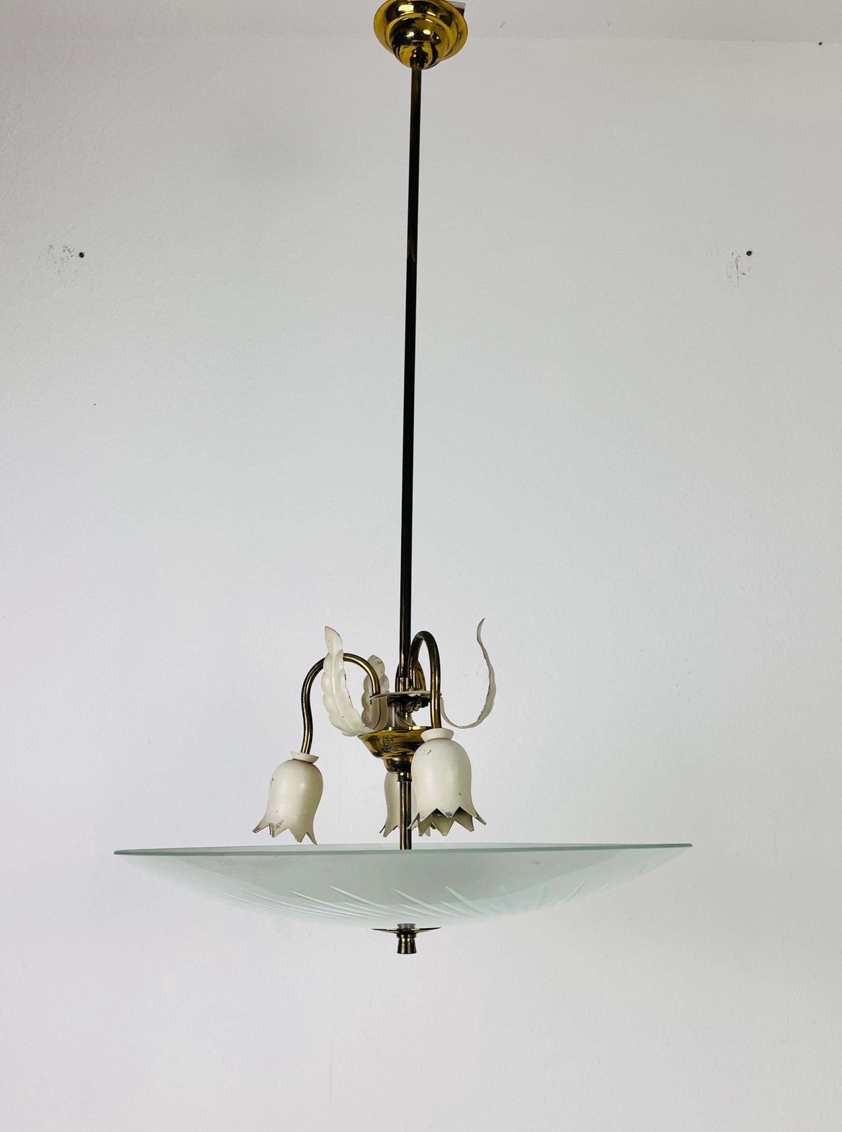 Italian Brass And Glass Chandelier In The Style Of Pietro Chiesa, 1950s photo buy