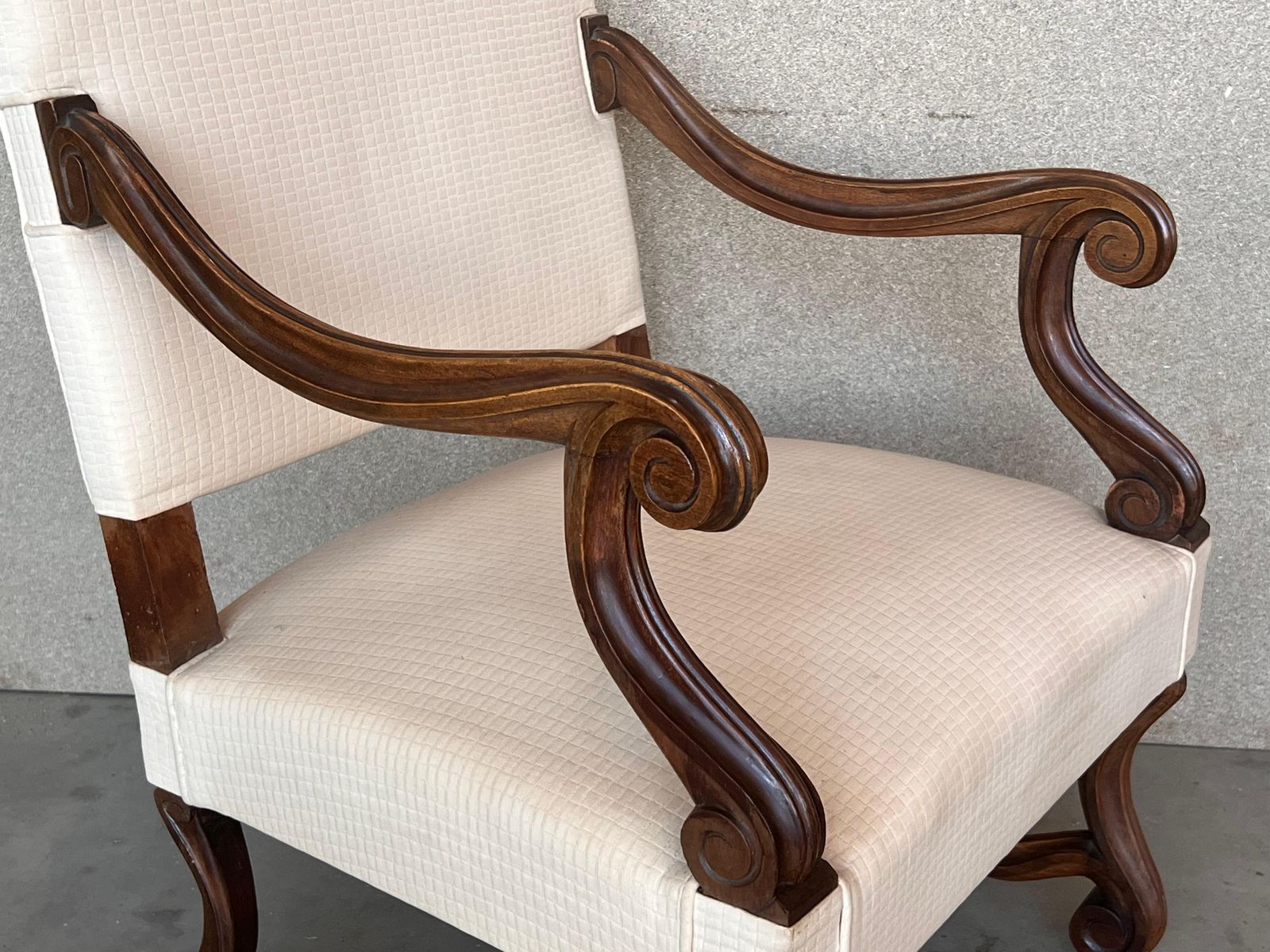 Louis XVI Style Spanish Pair Of Carved Walnut Armchairs 1900s photo buy
