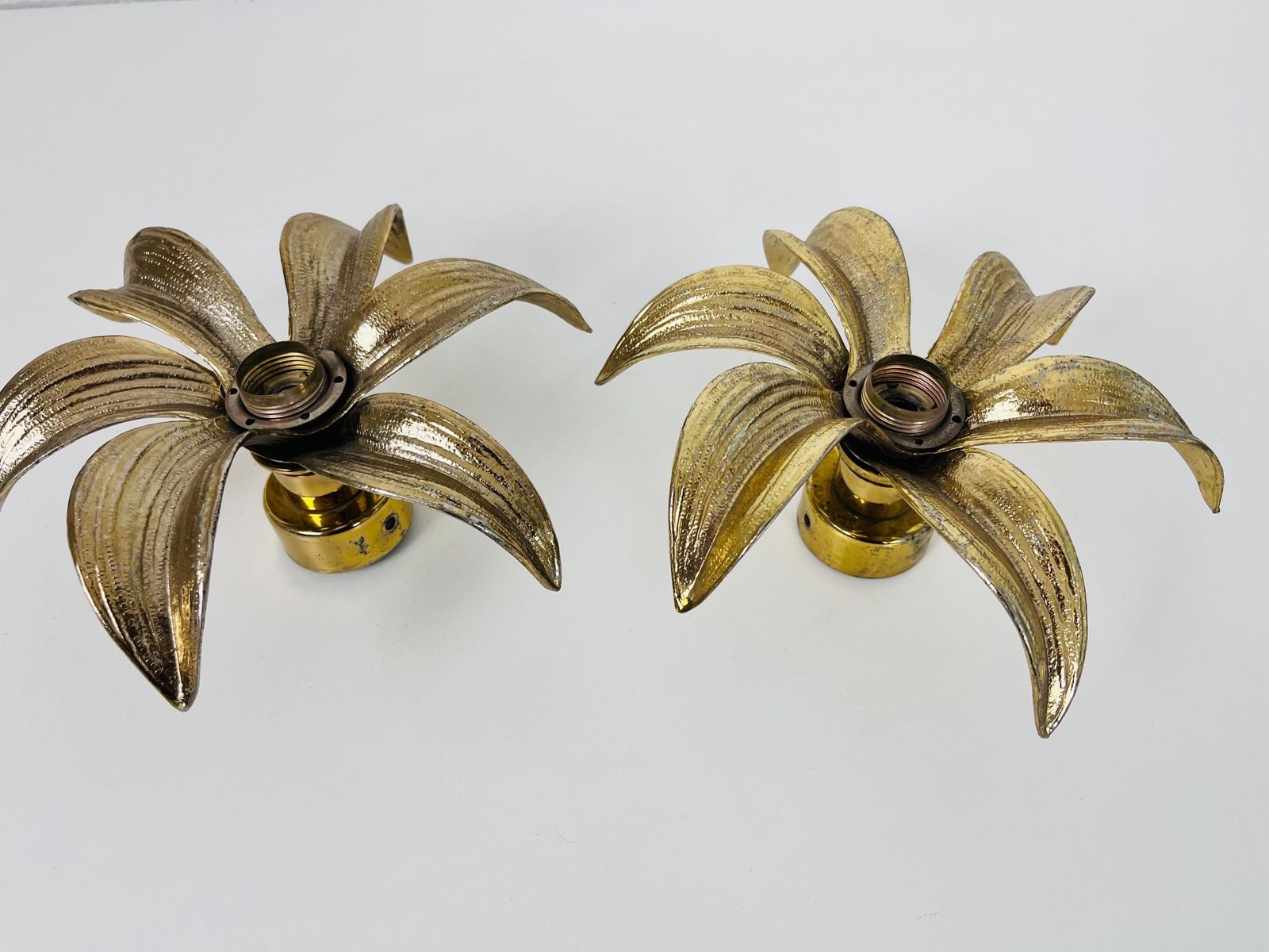 Set Of 2 Golden Florentine Flower Shape Flushmounts By Willy Daro For Massive photo Lighting