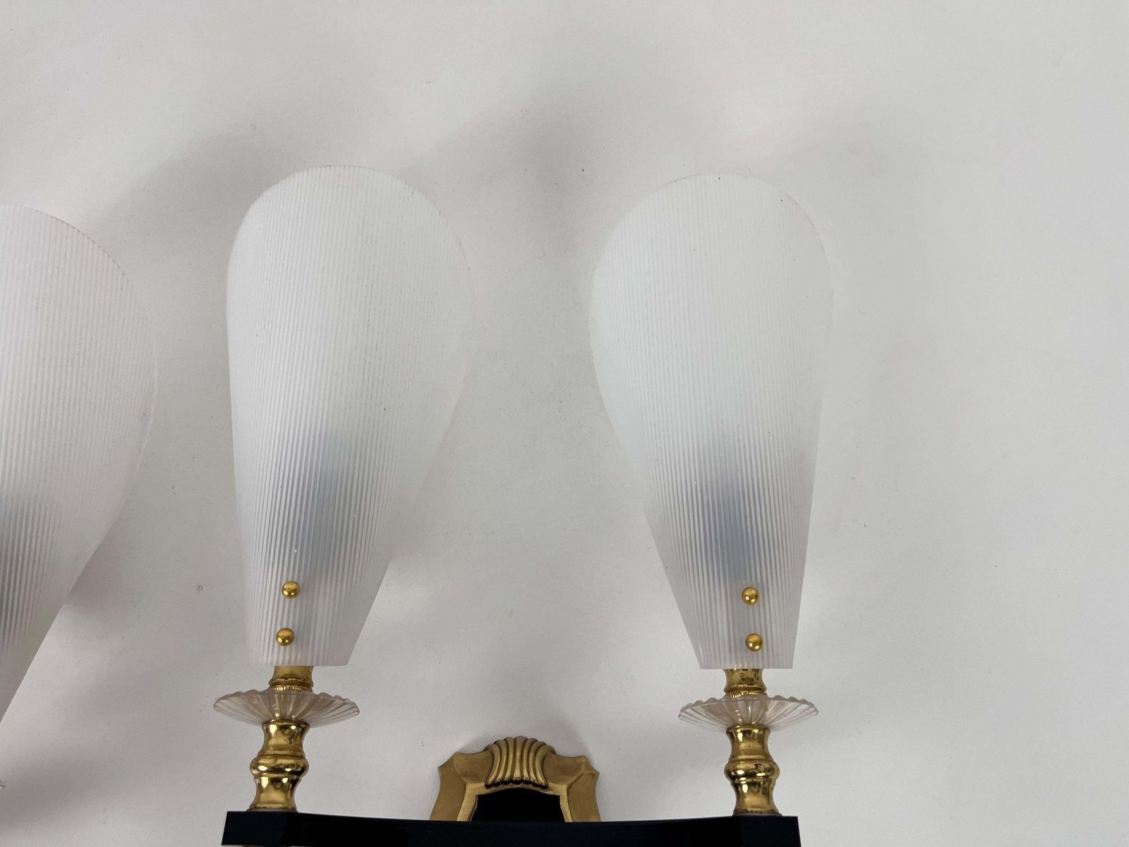 photo for sale Pair Of 2 Brass And Plexiglass Wall Lamps By Maison Arlus, 1960, France