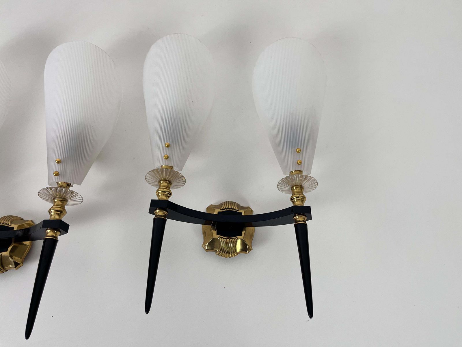 1365.0 Pair Of 2 Brass And Plexiglass Wall Lamps By Maison Arlus, 1960, France photo