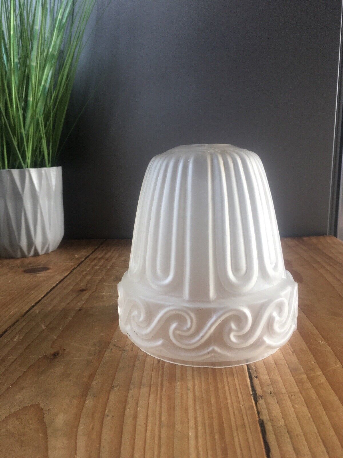 Antique C1910 Art Nouveau Rippled Wave Frosted Glass Light Ceiling Lamp Shade photo furniture