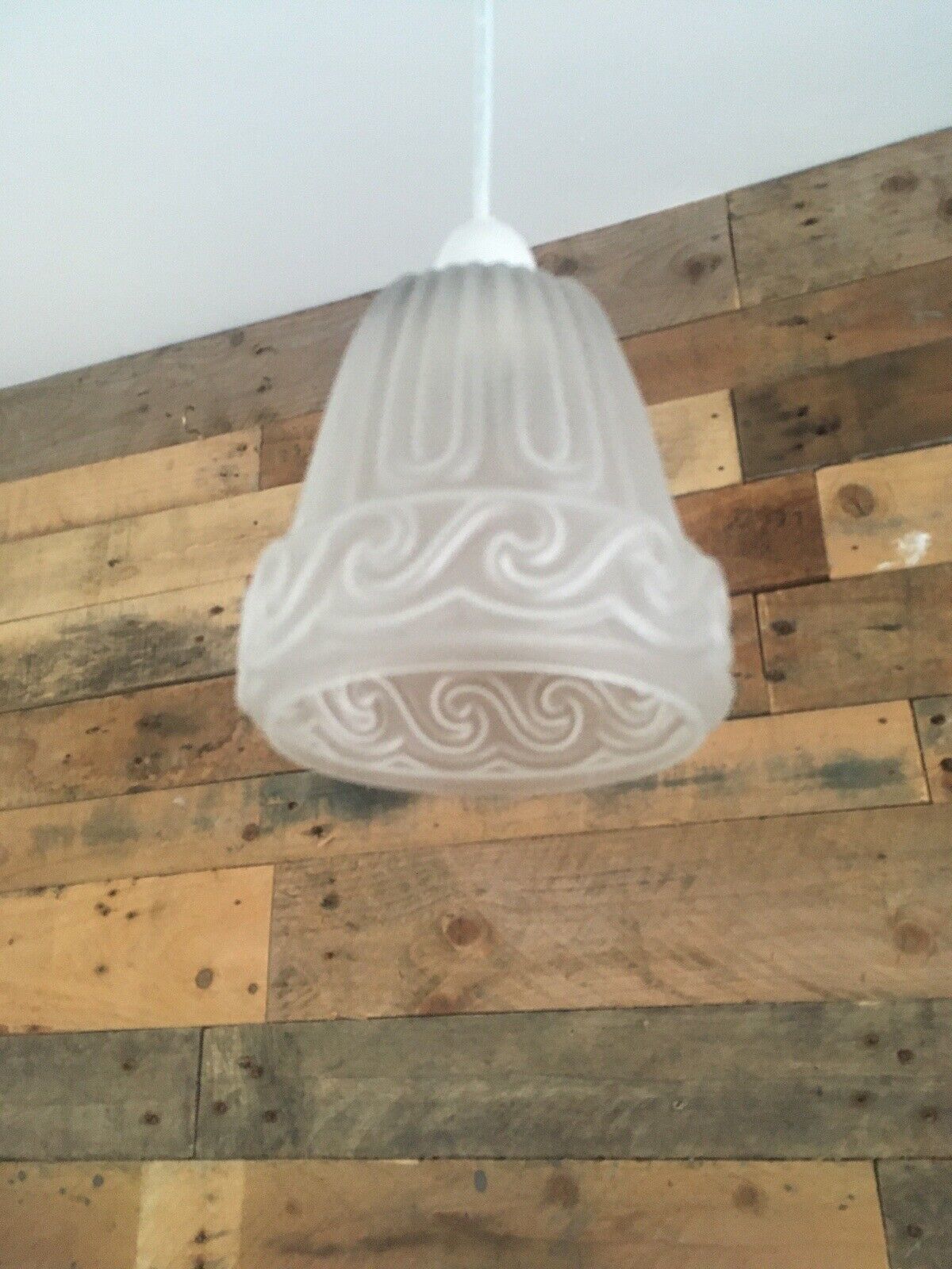 110.0 Antique C1910 Art Nouveau Rippled Wave Frosted Glass Light Ceiling Lamp Shade photo