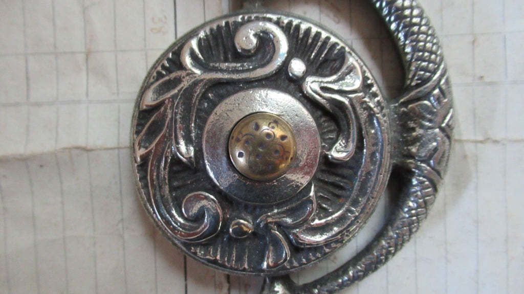 Highly Ornate Antique Brass Electric Doorbell Push   Mythical Creature Griffin / Dragon photo vinterior