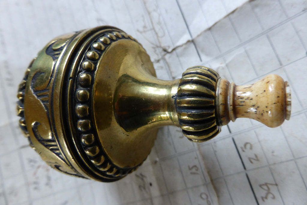 Ornate Antique Brass & Bone Electric Butler Bell Box Push   Light Pull photo for sale