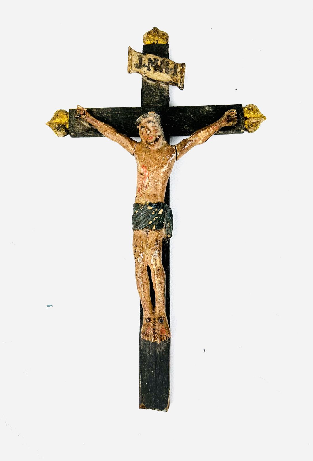 A Primitive Inri Carved & Painted Inri Last Rites Corpus On Wooden Cross   Religious Art photo furniture